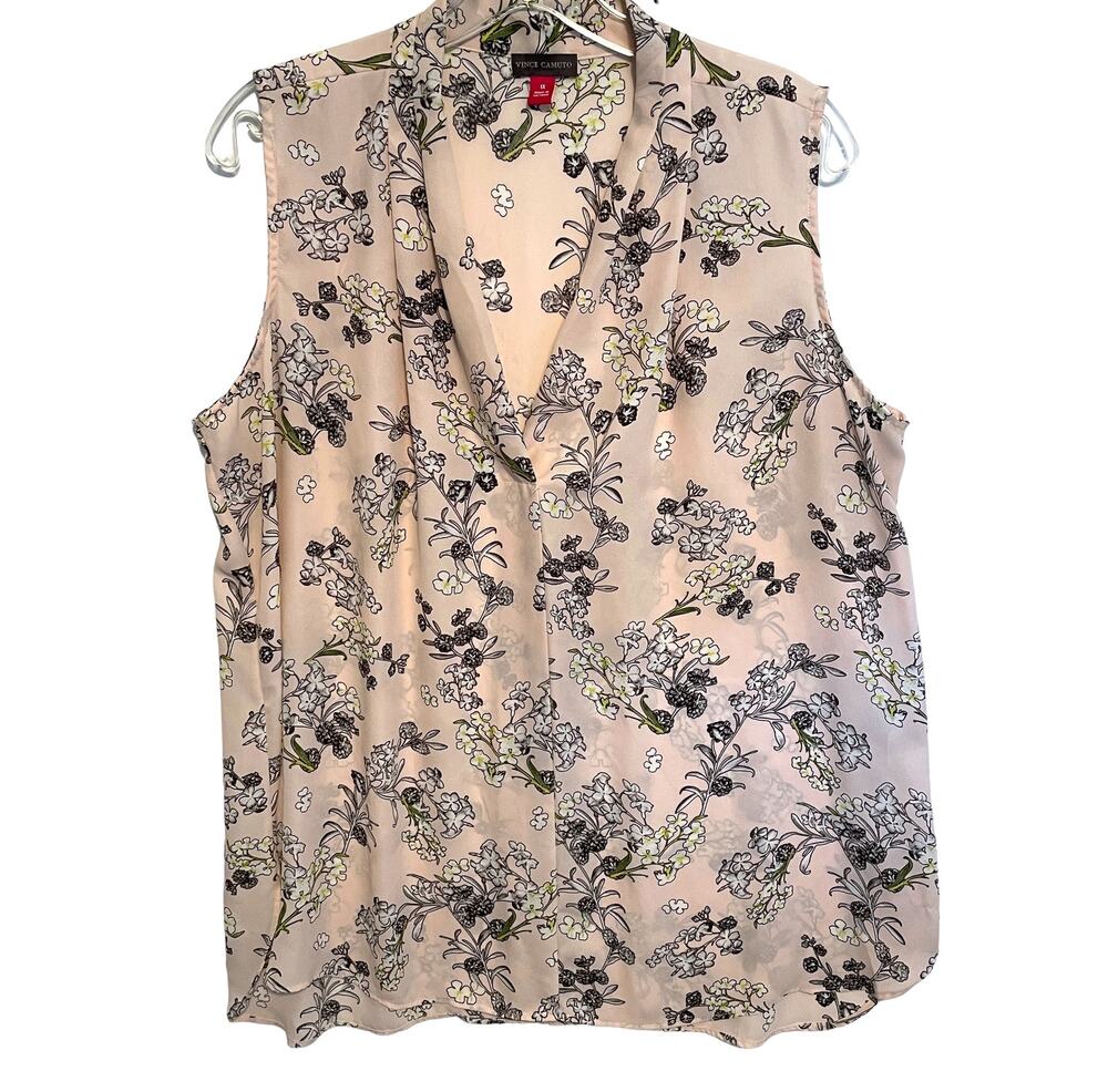 Vince Camuto Pink Floral Tank Womens Size 1X Blush V-Neck Lightweight Top Shell